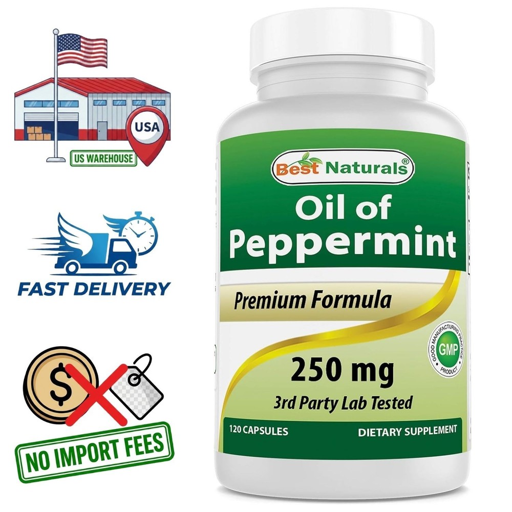 Aceite y Polvo de Hojas de Menta Piperita 250mg | 120 Cápsulas, 120 Porciones