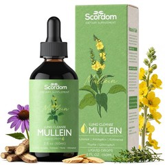 Mullein Leaf Tincture Drops for Lung Health & Detox, 6 Herbs, 2 fl oz – 1 Month