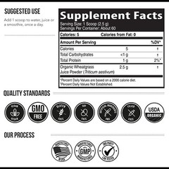 Raw BioActive Organic Wheatgrass Juice Powder – 20:1 Concentrate, 60 Servings