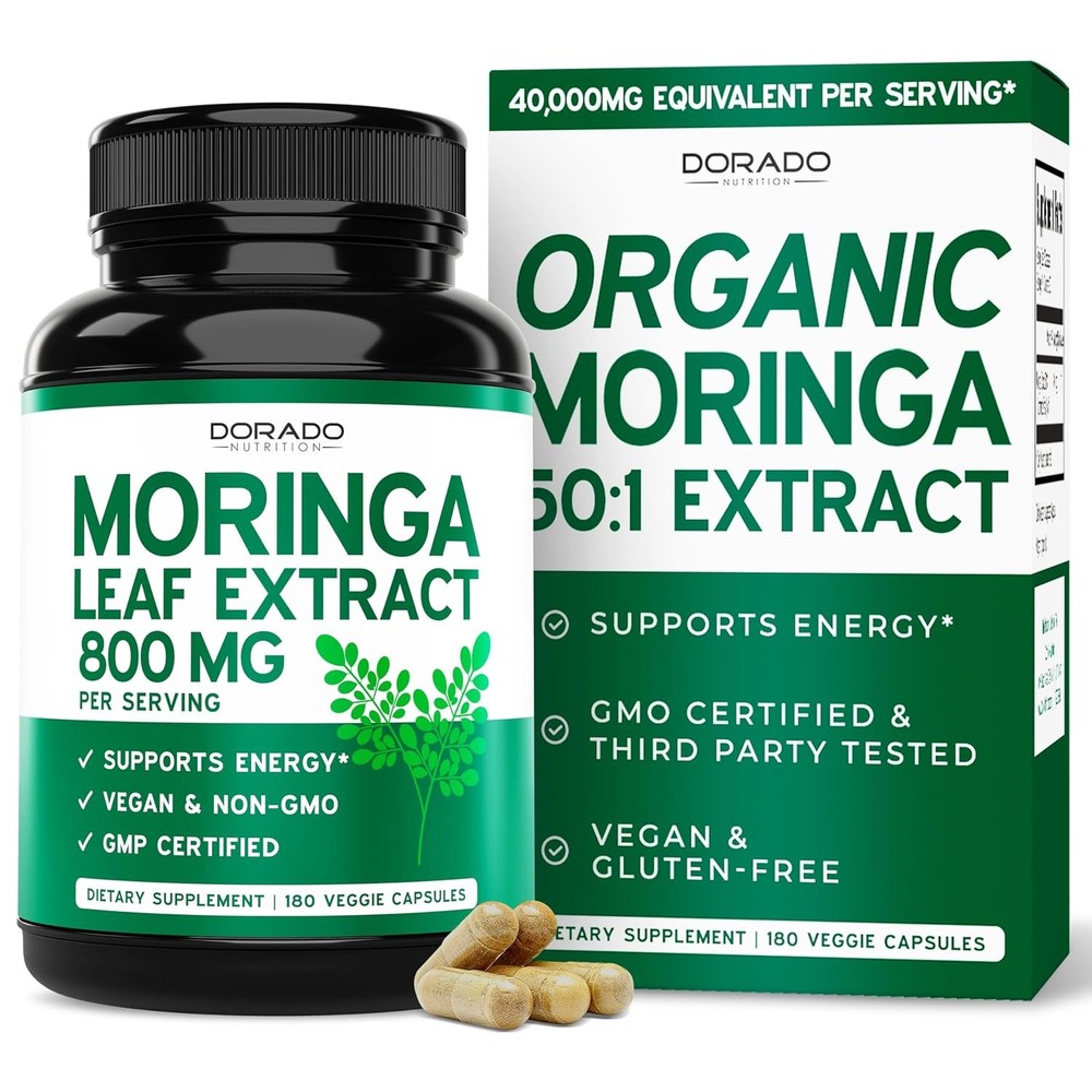 Organic Moringa Capsules 180 Count Pure Moringa Leaf Powder Supplement