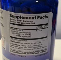 Maca extract 1600 mg 200 Capsules Energizing Herb Rich in Saponins FREE SHIP