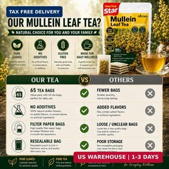 65 Count Value Pack Premium Mullein Leaf Tea Bags – 100% Pure Natural Herbal …