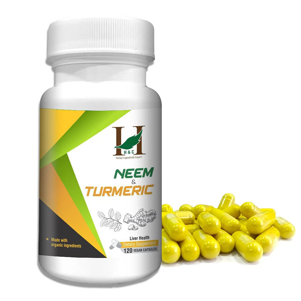H&C Herbal Ingredients Expert Neem and Turmeric Powder in Veg Capsules 120-450mg