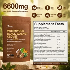 Wormwood Black Walnut Clove Softgels,18-in-1 6600mg Gut Cleanse Detox,240 Count