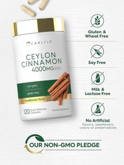 Ceylon Cinnamon Capsules 4000mg | 120 Count | Non-GMO, Gluten Free | by Carlyle