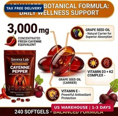Cayenne Pepper Supplements 240 Count Softgels Cardiovascular Heart Health