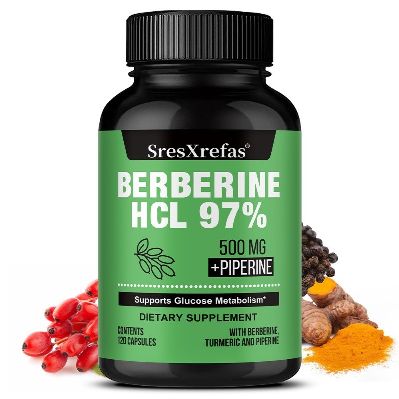 SresXrefas Berberine HCL 97% 500mg 120 Caps Glucose Metabolism Piperine Turmeric