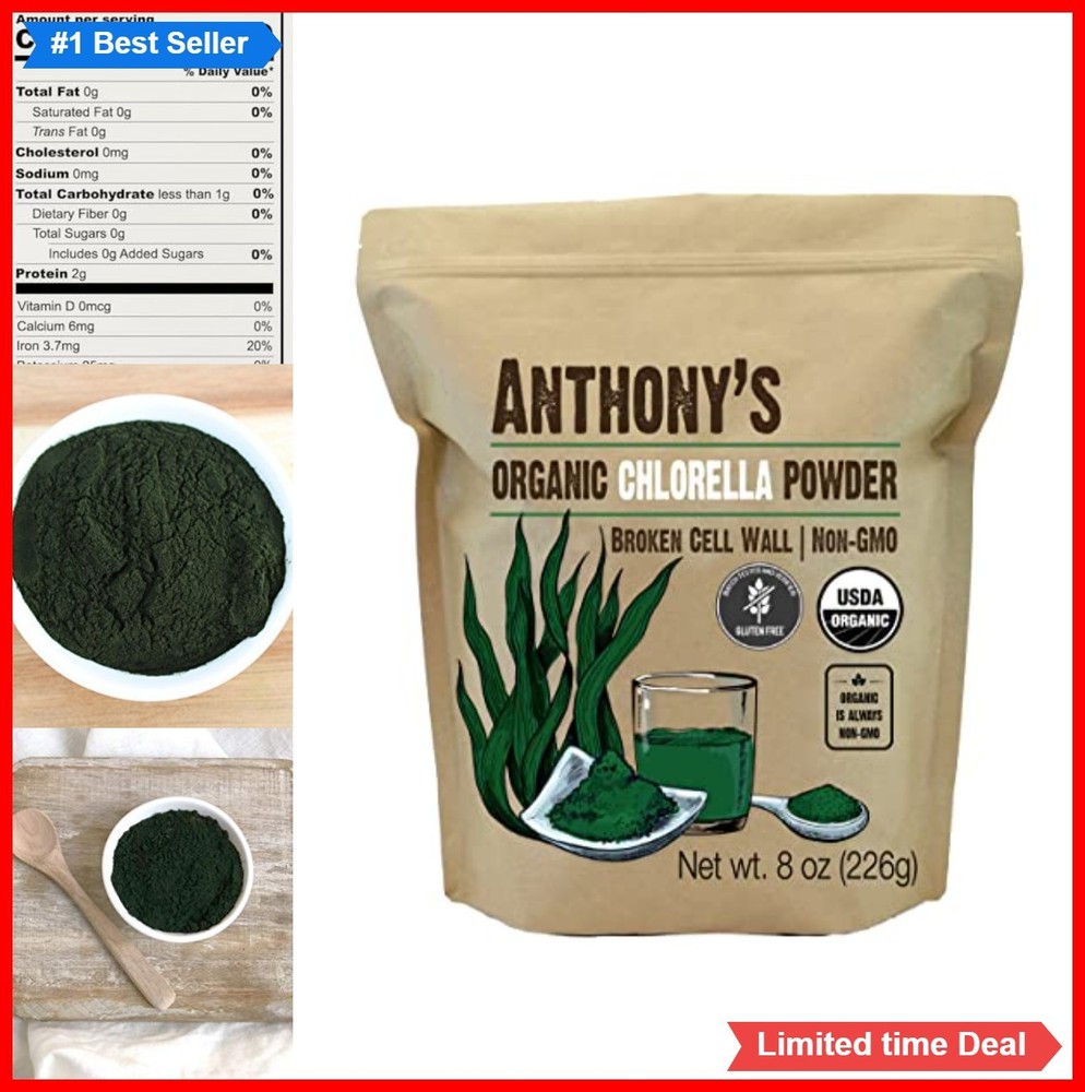 Organic Chlorella Powder 8 oz USDA Certified Non GMO Gluten Free Vegan Broken
