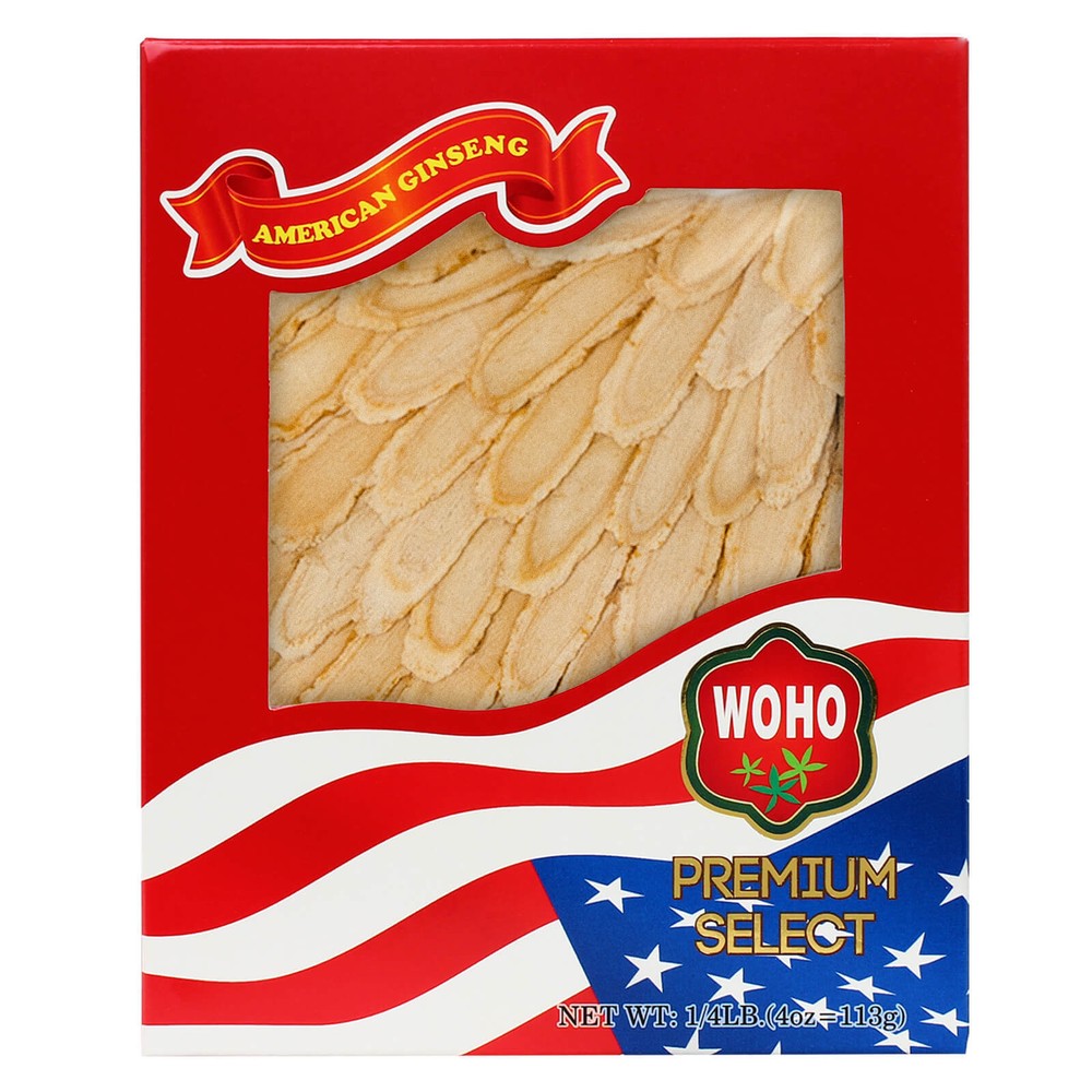 WOHO Cultivated American Ginseng 1264 Slice Medium 4 oz Box