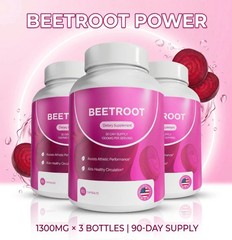 3PCS Rosabella Organic Beet Root 60 Capsules Natural Energy Boost Blood Pressure