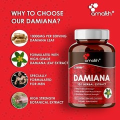 Damiana Leaf Extract Powder 10000mg Capsules – 90 Count – Energy Boost