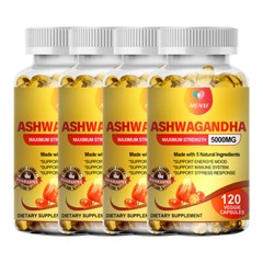 Organic Ashwagandha Capsules Supplement w/ Black Pepper Root Powder 5000mg