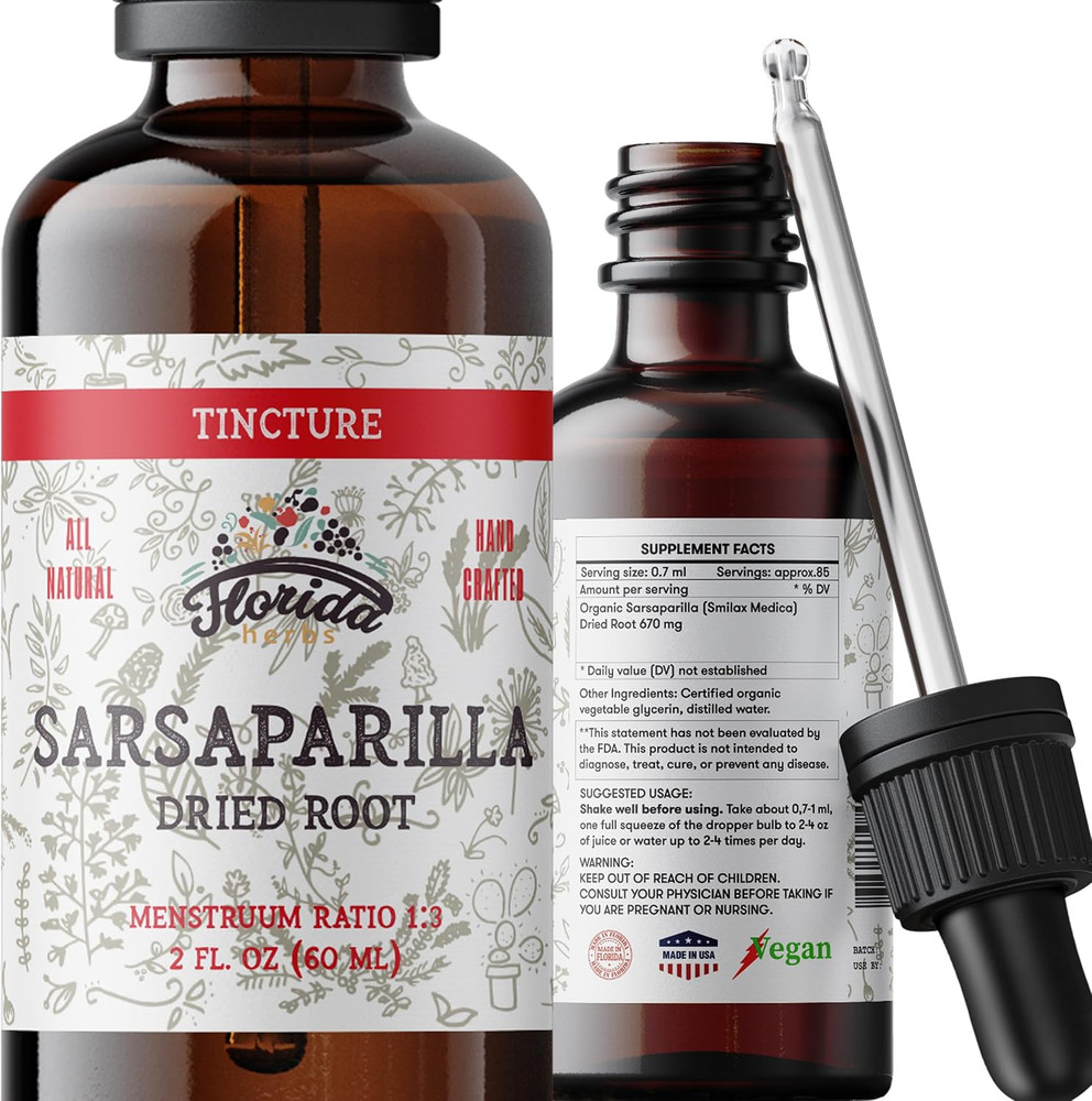 Organic Sarsaparilla Tincture Extract 670Mg Non GMO Root Drops 2 Oz