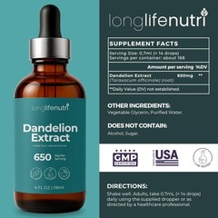 Dandelion Root Extract Liquid Drops 4 Fl Oz – Natural Digestion, Sugar-Free, GMP