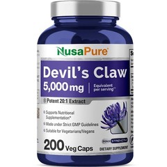 NusaPure Devil’s Claw 5000 mg, 200 Veggie Capsules, Concentrated Root Extract