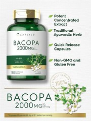 Bacopa Monnieri 2000 Mg Brahmi Leaf Boost Brain Stress Prevent, 180 Capsules