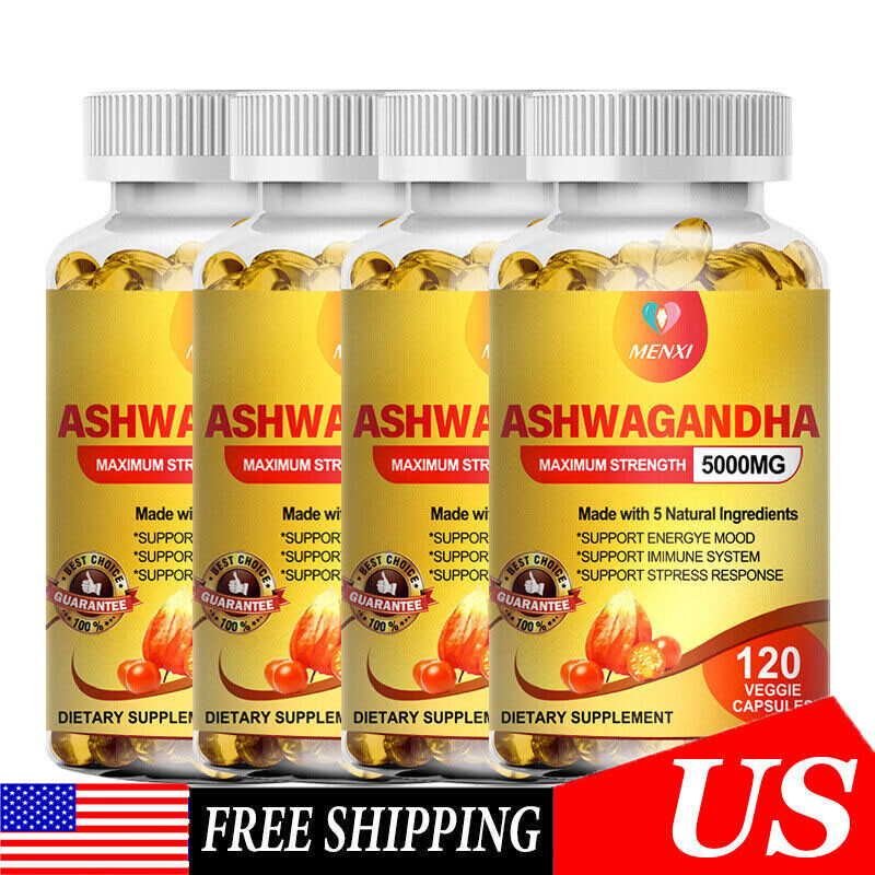 Organic Ashwagandha Capsules 5000mg 120 Capsules with Black Pepper Root Powder