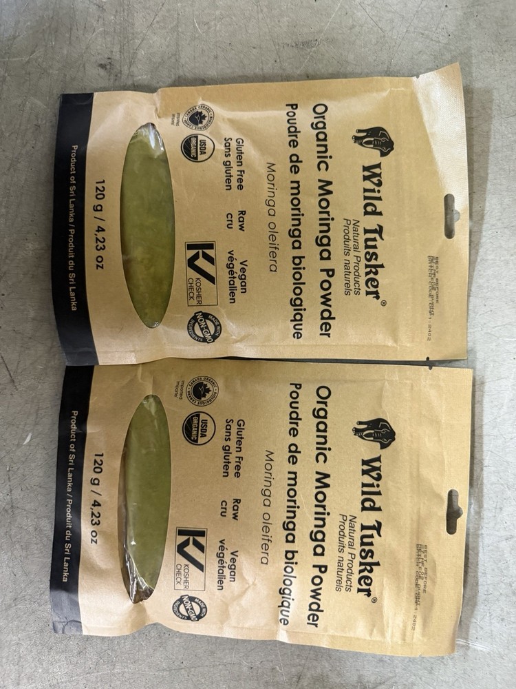NEW Wild Tusker Organic Moringa Powder 2pack 120g Each BB 27 MR 09
