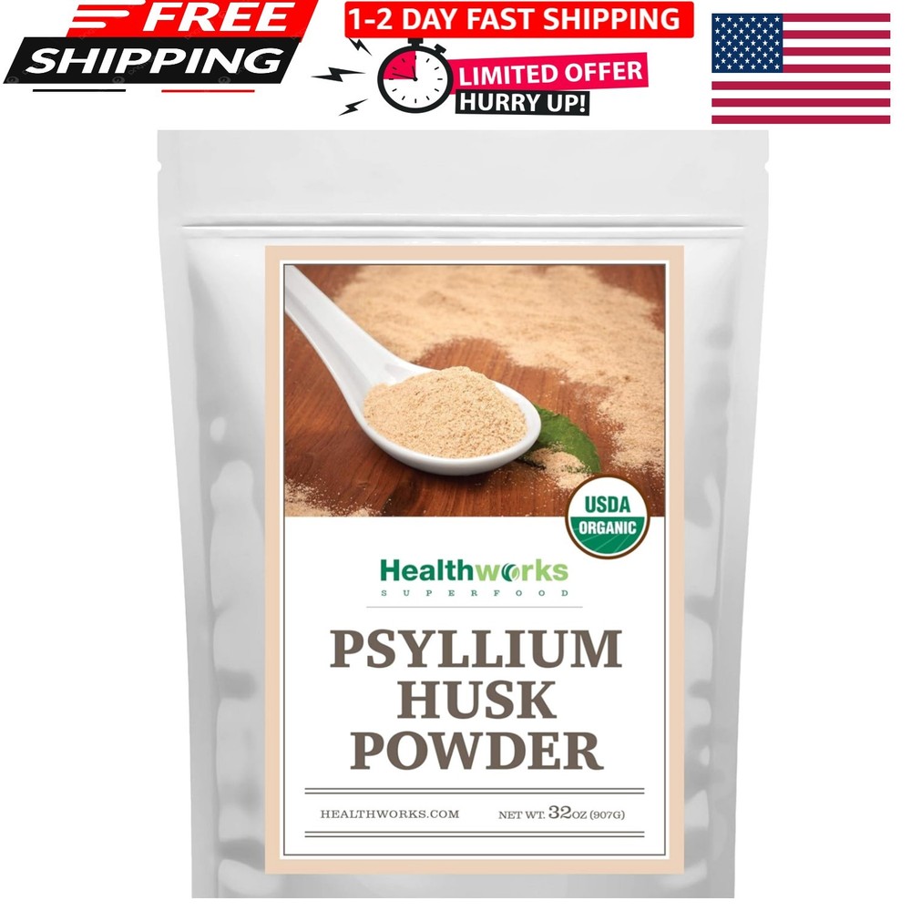 Psyllium Husk Powder Organic – 32 Oz / 2 Lbs – Raw – Certified Organic – Finely