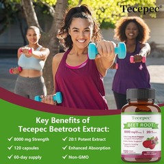8000 Mg Organic Beet Root 120 Vegan Capsules Heart Health,Circulation&Blood Flow
