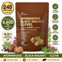 Wormwood Black Walnut Clove Softgels 240 Count 18-in-1 Herbal Blend 6600mg