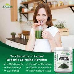 Zazzee Organic Spirulina Powder, 2.2 Pounds 1 KG, USDA Certified, 303 Serving…
