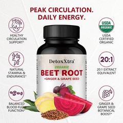 Organic Beet Root Grape Seed Supports Blood Pressure, Nitric Oxide 120 Capsules
