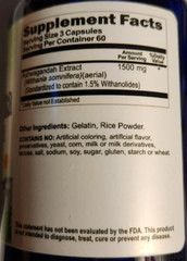 Ashwagandha 1500mg Standardized Extract 180 Caps Withania Somnifera Withanolides