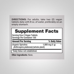 Organic Spirulina Tablets | 1000mg | 300 Count | Vegetarian | by Piping Rock