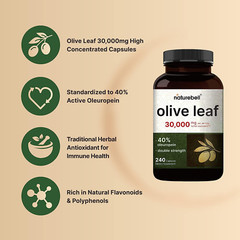 NatureBell Olive Leaf Extract 30000Mg 240 Capsules Immune & Heart Health Non-Gmo
