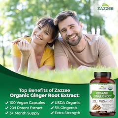 Organic Ginger Root Extract Capsules – 20:1 Potency, 5% Gingerols, 100 Count