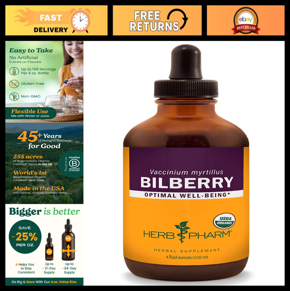 Organic Bilberry Liquid Extract – Eye & Vision Support – 4 oz Herbal Supplement