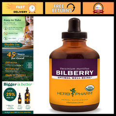 Organic Bilberry Liquid Extract – Eye & Vision Support – 4 oz Herbal Supplement
