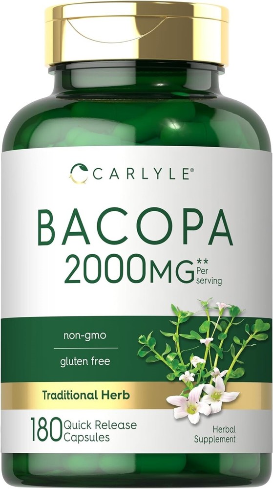 Bacopa Monnieri 2000 Mg Brahmi Leaf Boost Brain Stress Prevent, 180 Capsules