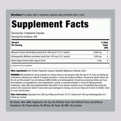 Mucuna Ashwagandha | 3000mg | 200 Capsules | Non-GMO | by Piping Rock