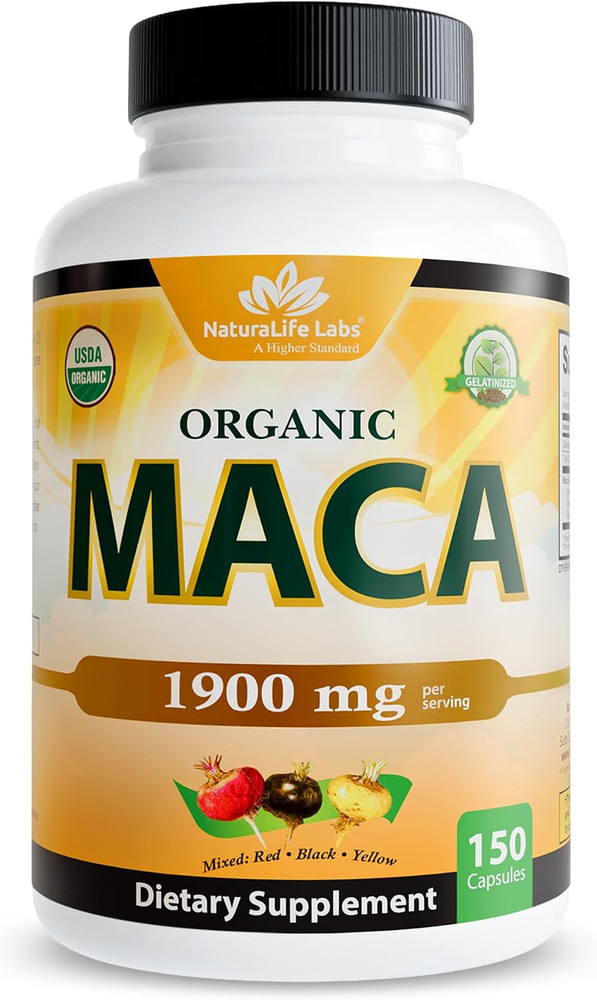 Organic Maca Root – Black, Red & Yellow – 1900 Mg per Serving – 150 Capsules