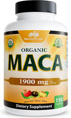 Organic Maca Root – Black, Red & Yellow – 1900 Mg per Serving – 150 Capsules