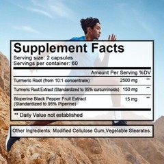 Turmeric Curcumin Highest Potency 95% 2500mg with BioPerine Black Pepper Extract