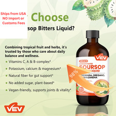 VEV Soursop Bitters Liquid, Graviola Extract Sugar-Free 16 Fl Oz (Pack of 1)