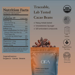 ORA Whole Cacao Beans, 10Oz – Organic, Ethical, Regenerative, Heavy Metals Teste