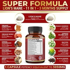 Mushroom Complex Supplement 5050mg Per Pill, 90 Caps, 11 Blend Lions Mane Reishi