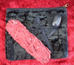 DRAGON’S BLOOD & WHITE SAGE SMUDGE STICK w/ Pentagram Bag & Tourmaline Crystal