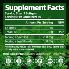Moringa Oleifera Leaf Powder Softgels Natural Green Superfood Antioxidant Immune