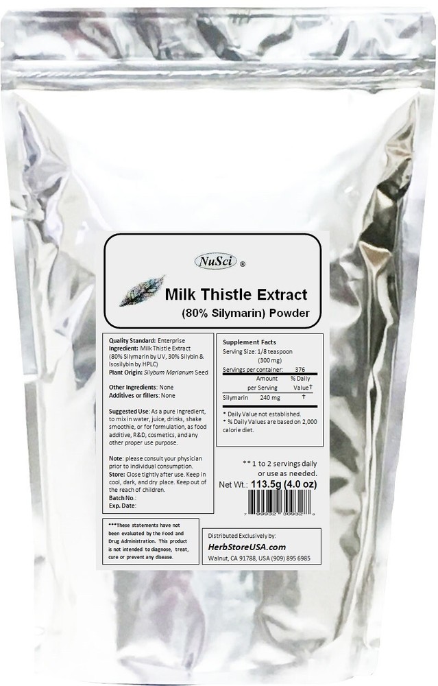 NuSci pure Milk Thistle Extract 80% Silymarin 4.0 oz Flavonoids Support Liver