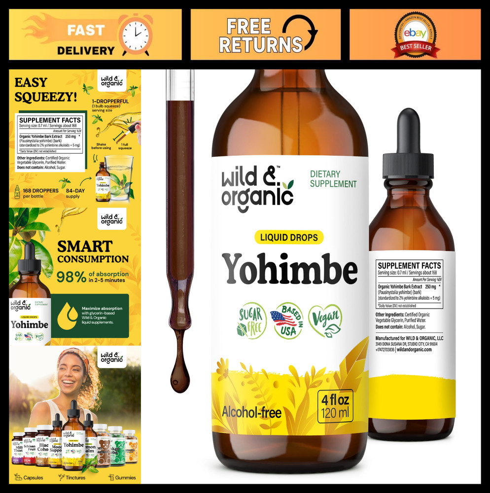 Yohimbe Bark Drops – 5mg Yohimbine Extract Tincture – Vegan, Alcohol-Free, Non-G