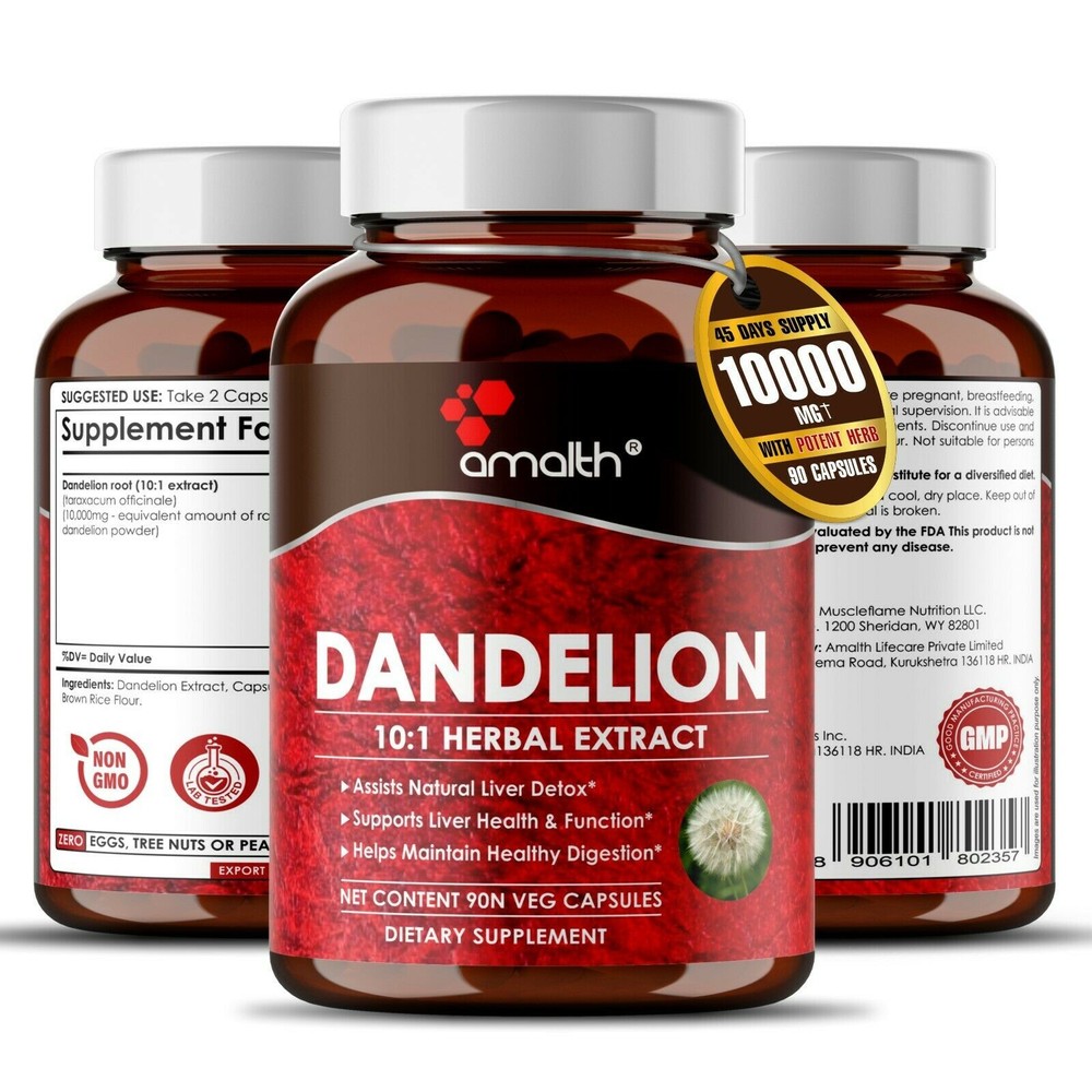 Dandelion Root Taraxacum Officinale 10000mg Capsules – 90 Count Liver Supplement