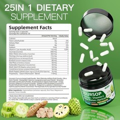 Soursop Graviola 25-in-1 Capsules Moringa Sea Moss Vitamin C 60 Ct