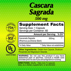 Cascara Sagrada 500 Mg 60 Capsules – Supports Intestinal Health