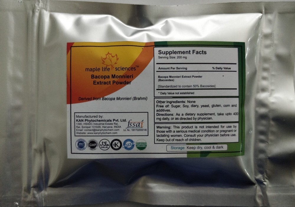 Bacopa Monnieri Extract Powder Standardized to 50% Bacosides Pure & High