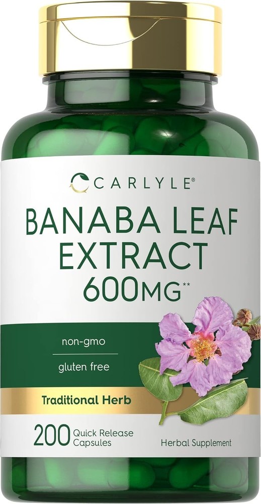 Banaba Leaf Extract Capsules 200 Ct Blood Sugar Support Corosolic Acid Non-GMO